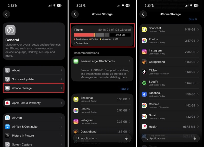 Review Largest Apps and Files