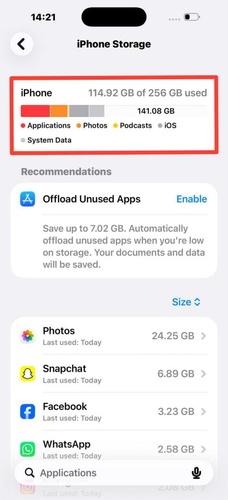 Select Iphone Storage and Wait
