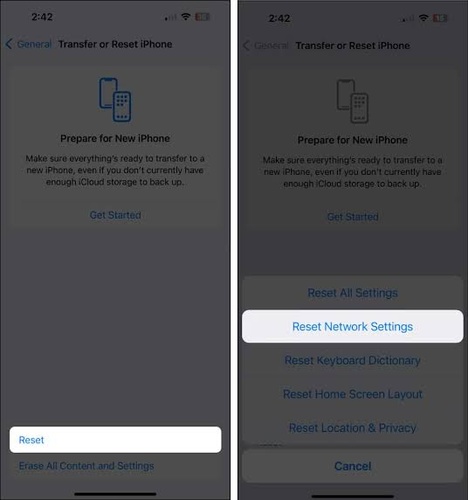 Select Reset Network Settings