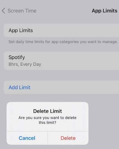 Tap Delete Limit and Restart Iphone