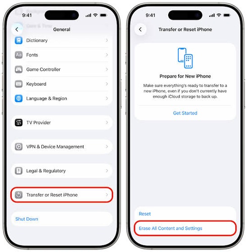 Tap Erase All Content and Settings