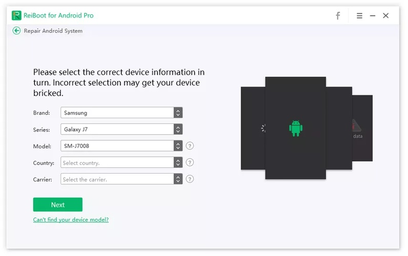 Passende Android-Gerätedaten auswählen