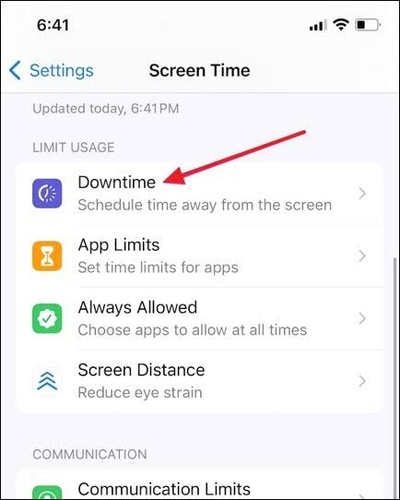 Tap the Downtime Option