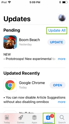 Tap Update All to Update Apps