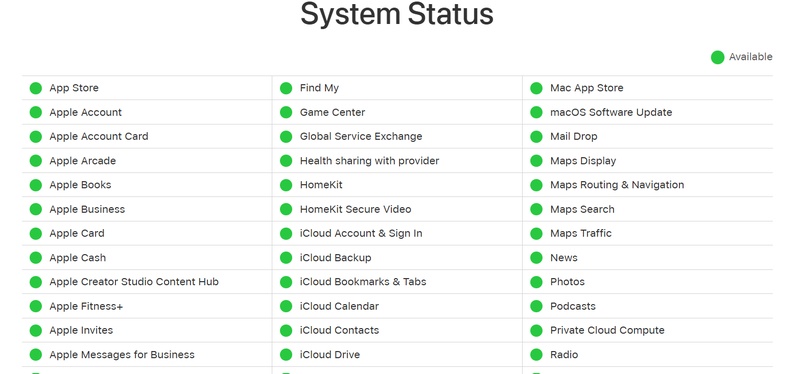 Gelber oder roter Status weist auf Probleme bei Apple hin