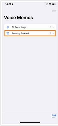 check the recently deleted folder in voice memos