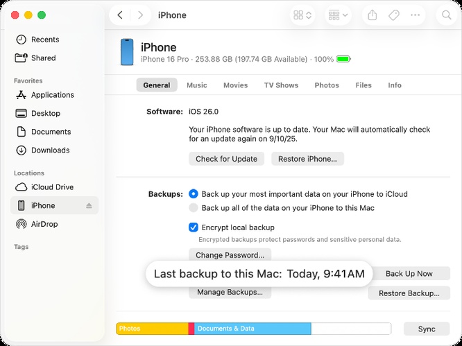 Create Iphone Backup on Mac and Check Completion Notification