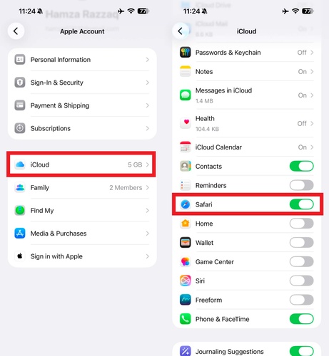 icloud safari sync settings