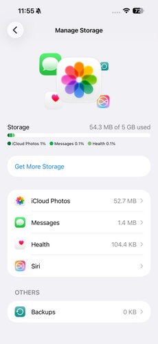 Icloud Storage Status from Iphone