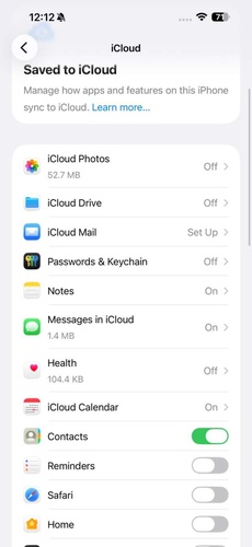 Icloud Sync Settings