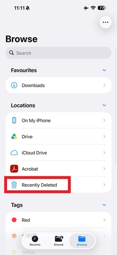 recovering keynote presentation files from recently deleted in files