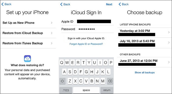 Restore from a Compatible Icloud Backup