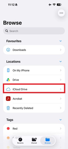 searching keynote files in icloud drive folder in files