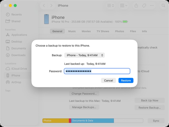 Selecting the Itunes Backup File