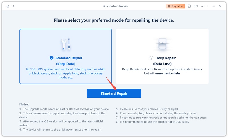 Select Standard Repair for Fixing Loops