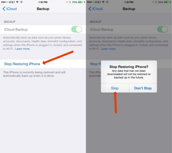 Halt and Restart iCloud Restore
