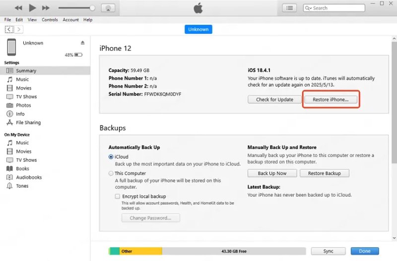 restore iphone by itunes