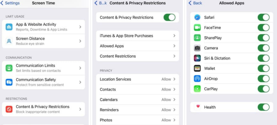 make sure carplay restrictions not blocked