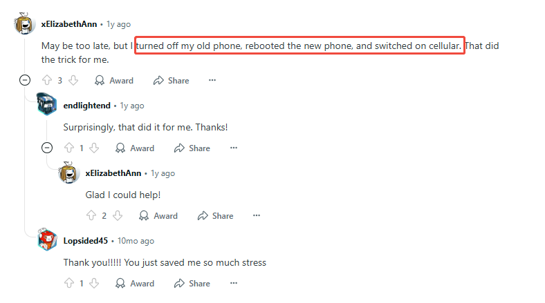 Restart New Phone and Enable Cellular from Reddit