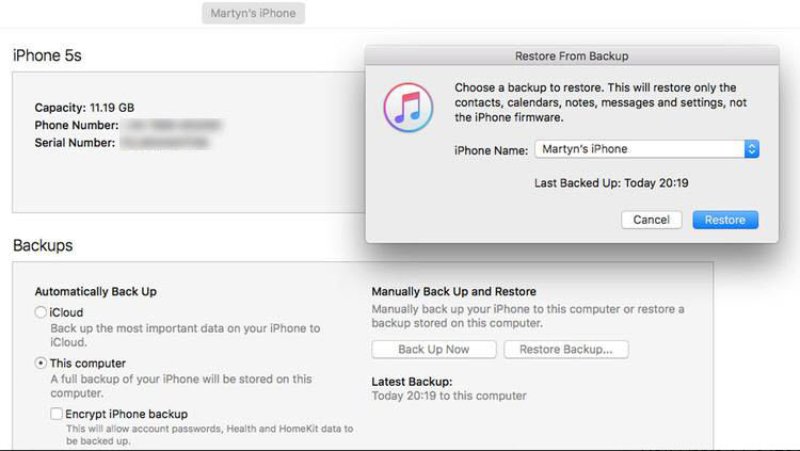 restore from backup on itunes