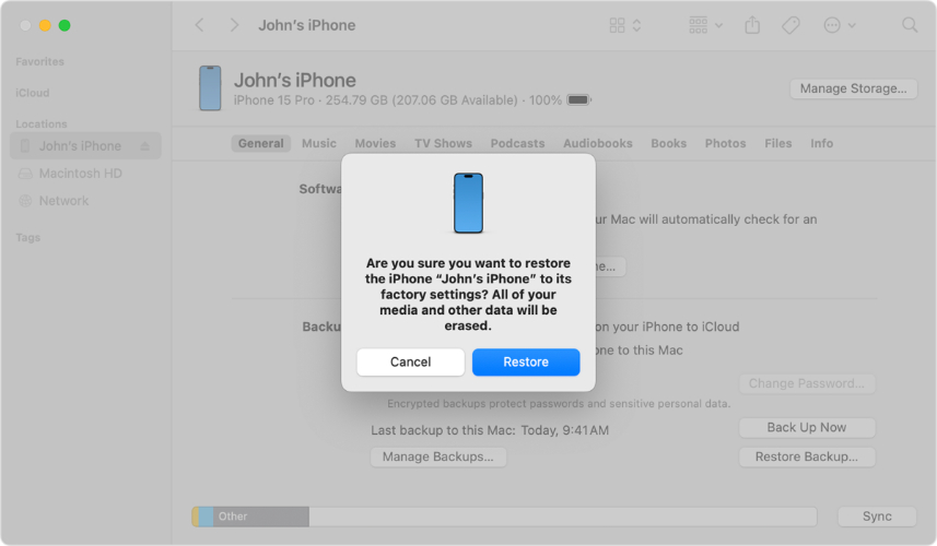 Restore via iTunes