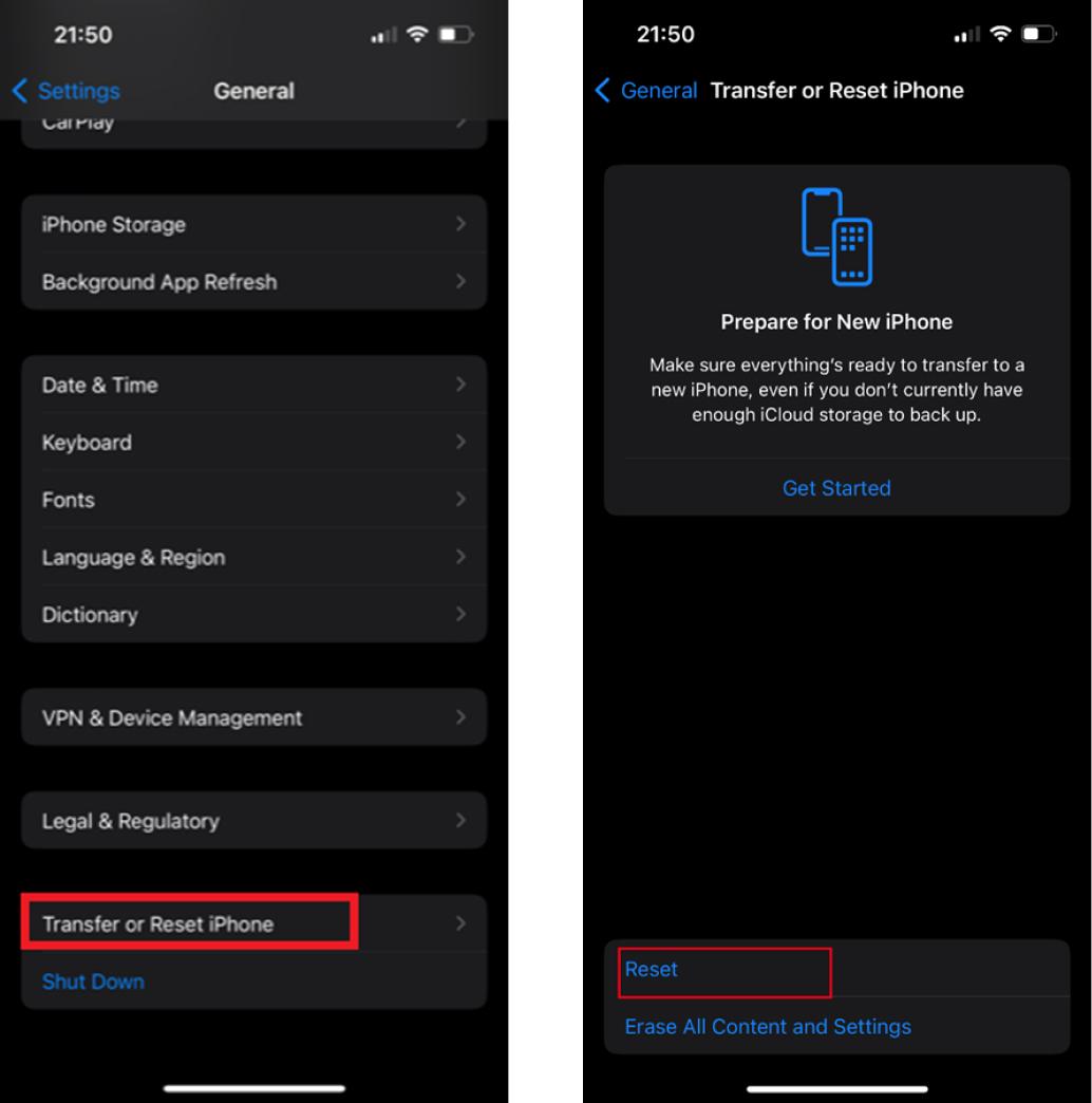 Transfer or Reset iPhone