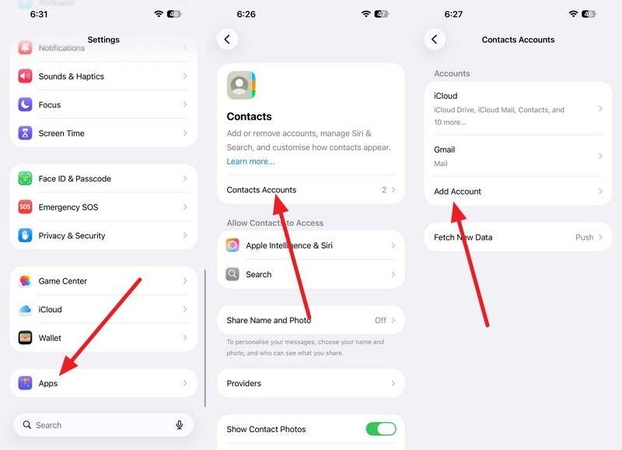 add google account in iphone contacts