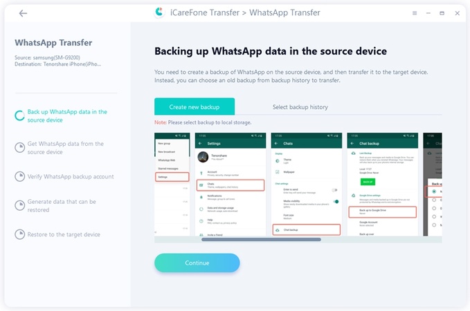 allow permissions and create whatsapp backup