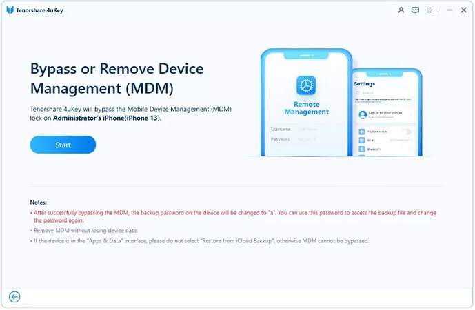 запуск удаления MDM на iPhone через 4uKey