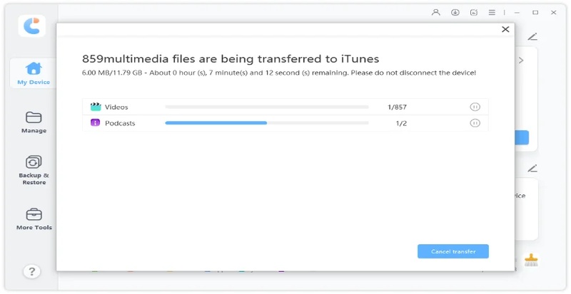Click Transfer to Send Selected Data