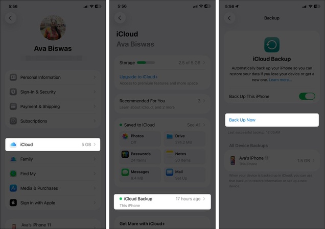 إنشاء نسخة iCloud احتياطية جديدة لـ WhatsApp