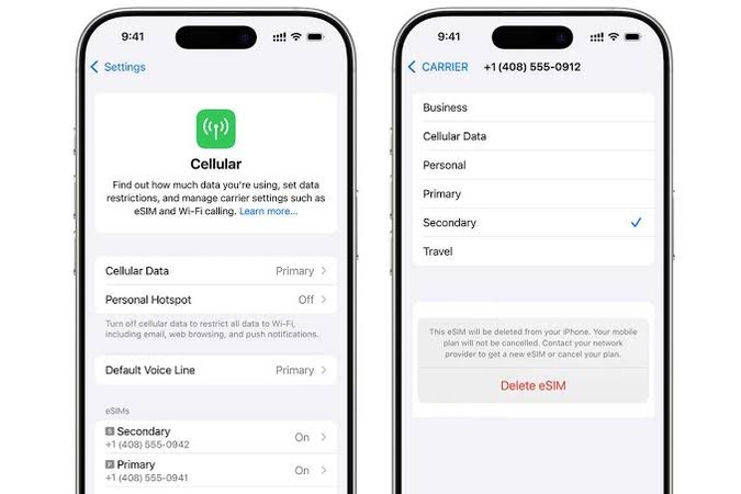 確認刪除 eSIM 的提示畫面