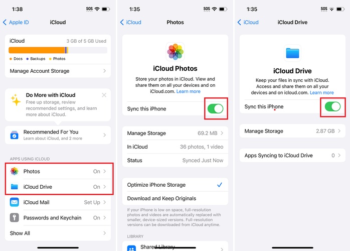 iCloud Fotoğrafları ve iCloud Drive'ı etkinleştirme