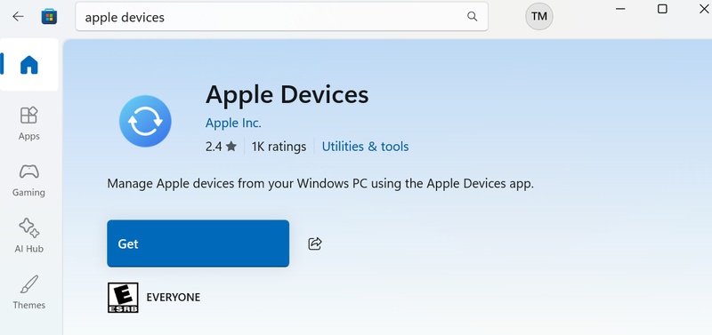 從 Microsoft Store 安裝 Apple 裝置 App
