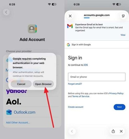iphone contacts and calendar account settings