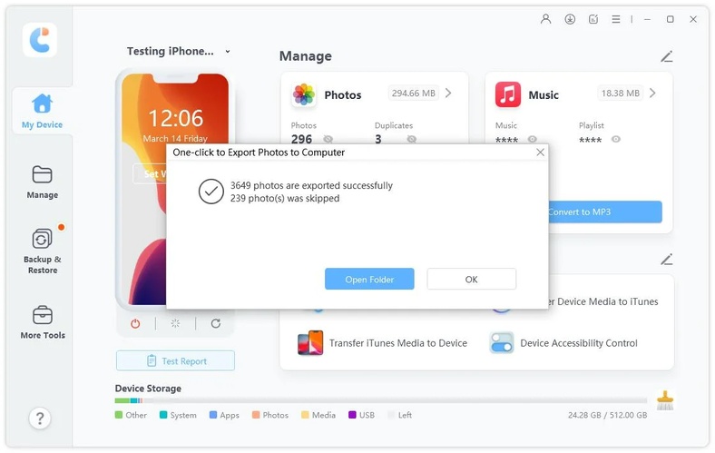 One Click Transfer Exports Selected Photos