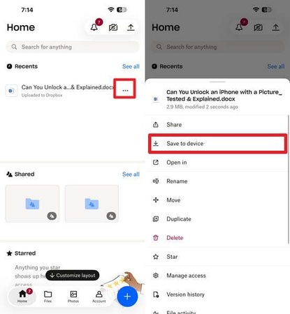 save dropbox files offline on iphone