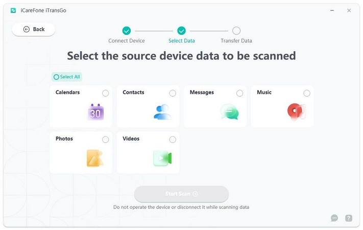 select android to iphone data types