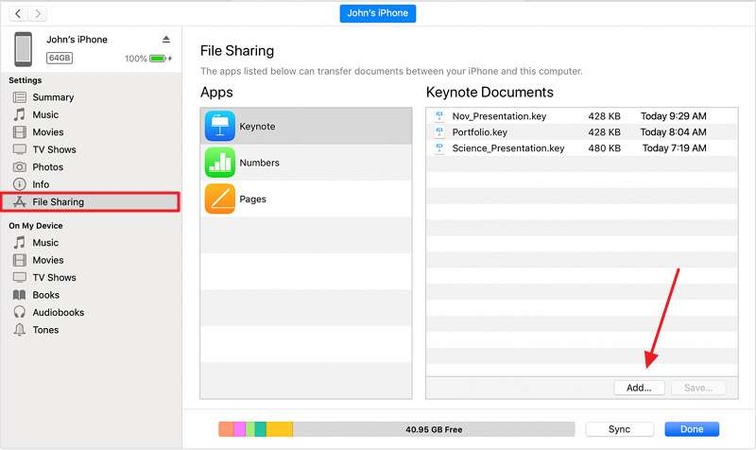 select iphone and sync supported files