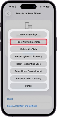 Select Reset Network Settings Option