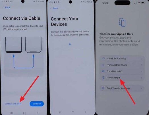 selecting from android during iphone setup