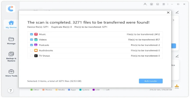 Selecting Iphone Data Types for Transfer