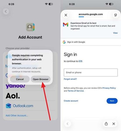 sign in with google account