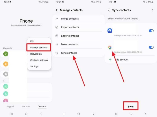 syncing samsung contacts with google account