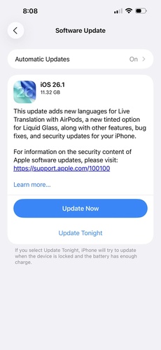 Tap Update Now to Update Ios