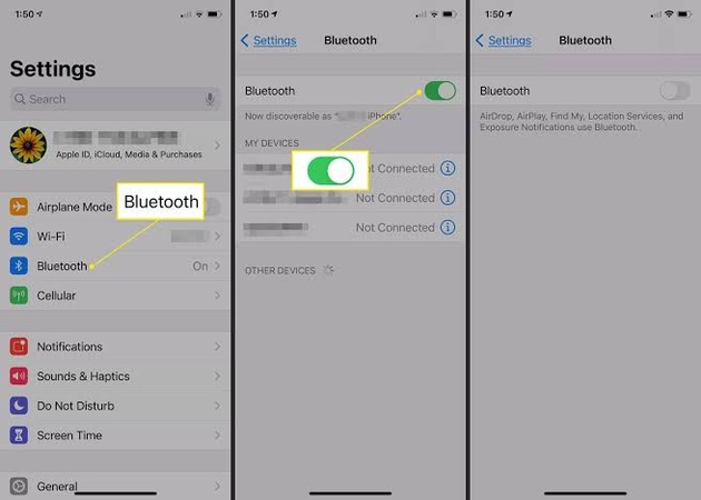 إيقاف Bluetooth وتشغيله ثم إعادة توصيل الملحق