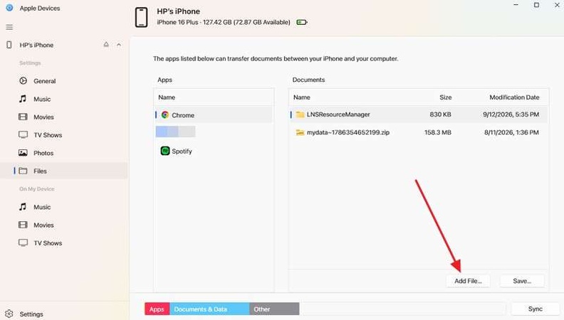 transfer documents from android to app