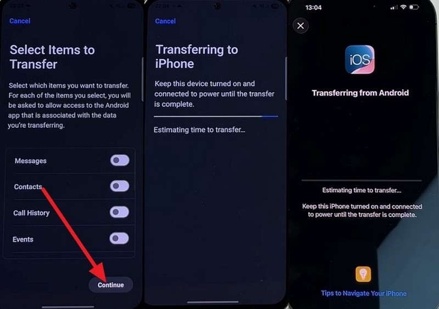 transferring content with move to ios