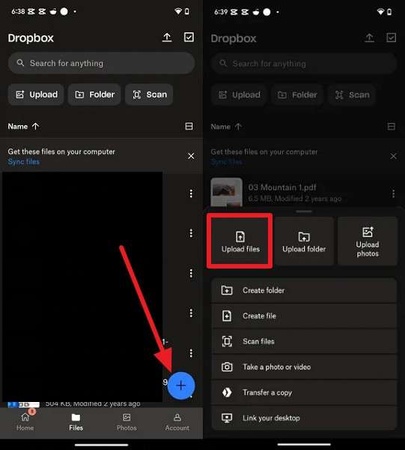 uploading files to dropbox android