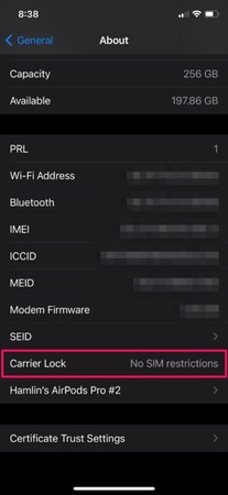 確認是否顯示沒有 SIM 卡限制
